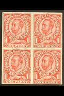 \Y 1912\Y 1d Scarlet Wmk Multiple Cypher IMPERF BLOCK OF FOUR, SG 350a, Never Hinged Mint. Superb. For More Images, Plea - Zonder Classificatie
