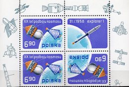 Raumfahrt 1977 Poland 2539+VB ** 4€ NASA Explorer Mercury USSR Wostok Erde Satellit Bloc Space Se-tenant Bf POLONIA - Variétés & Curiosités