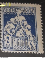 ROMANIA 1921 SOCIAL ASSISTANCE 2 LEI,  BLUE  PRINTED WITH SPOT COLOUR WITHOUT FRAME LEFT - Errors, Freaks & Oddities (EFO)