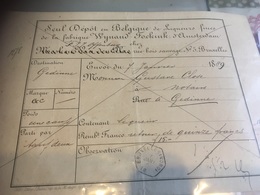 7 Janvier 1889 Cachet Hexagonal Bruxelles Nord - Liqueurs Fines Wynand Beau Document Pour Gedinne - Autres & Non Classés