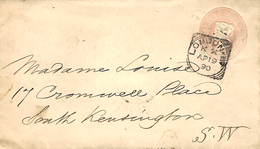 1890- Cover E P One Penny From London ( Canc. Squarred Circle )  To South Kensington - Covers & Documents