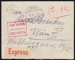 1922 Expressz Légi Levél Bécsbe 48K Arató + Parlament Bérmentesítéssel / Express Airmail Cover To Vienna - Other & Unclassified