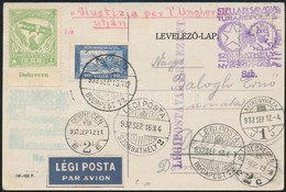1932 Légi 'JUSTICE FOR HUNGARY' Képeslap Stella Di Savioa Túrarepüléssel, Emlékbélyeggel 'SZOMBATHELY' - 'DEBRECEN' - 'N - Other & Unclassified