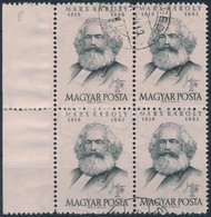 O 1953 Marx ívszéli 4-es Tömb B Fogazással, Benne 2 Bélyeg Jelentősen Szélesebbre Fogazva - Otros & Sin Clasificación