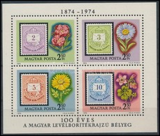 ** 1974 100 éves A Levélboríték Rajzú Bélyeg Blokk Az Ismert Lemezhibával  A 4. Bélyeg POSTA Feliratában - Andere & Zonder Classificatie