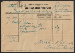 1942 - ZOLLINHALTSERKLÄRUNG DEUTSCHE REICHSPOST IM OSTLAND - CUSTOMS DECLARATION - Cartas