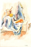 Kmetty Jelzéssel: Mozsaras Csendélet. Akvarell, Papír, üvegezett Sérült Keretben, 58×35 Cm - Altri & Non Classificati