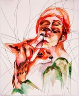 Kun Sarolta (1990- ): Mozgásban. Akvarell-tus, Papír, Jelzett, Feltekerve, 50×40 Cm - Sonstige & Ohne Zuordnung