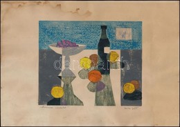 Zsille Győző (1925-): Narancsos Csendélet. Szines Linó, Papír, Jelzett, 19,5×24 Cm - Autres & Non Classés