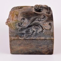 Békákat ábrázoló, Régi Kínai Jáde Pecsétnyomó / Antique Jade Chinese Seal Maker With Frog Figures Ornaments 6x5 Cm - Sonstige & Ohne Zuordnung