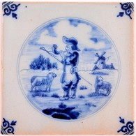 Cca 1870 Holland Festett Csempekép, Mázas Kerámia, Jelzés Nélkül, Apró Kopás Nyomokkal, 13×13 Cm - Autres & Non Classés