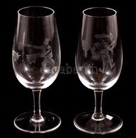 Rosenthal Kristály Talpas Pohár (mexikói Gitáros, Torreádor), Jelzett, Hibátlan, M:13 Cm (2×) - Verre & Cristal