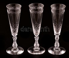 Dekoratív Kristály Pezsgőspoharak ( 3db), Jelzés Nélkül, Hibátlan, M: 18,5 Cm ( 3×) - Verre & Cristal