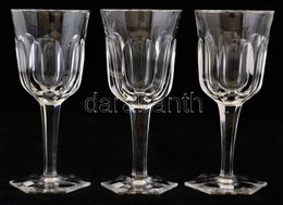 Metszett Kristály Borospohár (3 Db), Jelzés Nélkül, Hibátlan, M:16 Cm (3×) - Verre & Cristal