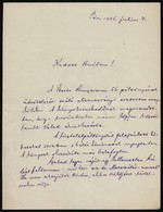 1926 Berze Nagy János (1879-1946) Autográf Levele Saját Kézzel írt Levele, Pécs, 1926. Július. 4., 1 Sztl. Lev. - Zonder Classificatie