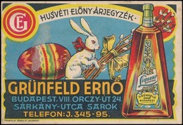 Grünfeld Ernő Budapest VIII. Orczy út 24., Húsvéti Előny árjegyzék, Színes Litho - Advertising