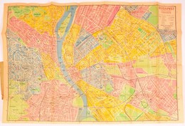 1943 Budapest útmutatója A Belterület Térképével, Autóbusz és Villamos Vonalak, Szakaszhatárok Jelzése, 50×68 Cm - Andere & Zonder Classificatie