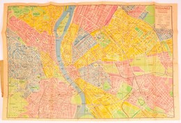 1943 Budapest útmutatója A Belterület Térképével, Autóbusz és Villamos Vonalak, Szakaszhatárok Jelzése, 50×68 Cm - Sonstige & Ohne Zuordnung