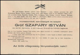 1932 Gróf Szapáry István Halálozási értesítője - Ohne Zuordnung