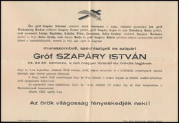 1932 Gróf Szapáry István Halálozási értesítője - Non Classés