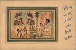 3 Db RÉGI Egyiptomi Motívumlap Karácsonyi és újévi üdvözlettel /  3 Pre-1945 Egyptian Art Postcards With Christmas And N - Zonder Classificatie