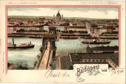 T2/T3 1901 Budapest I. Látkép A Királyi Palotától és Lánchíd, Bazilika, Gőzhajók. Gustav Ertel Art Nouveau, Litho (EK) - Zonder Classificatie