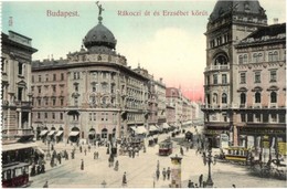 ** T1/T2 Budapest VIII. Rákóczi út és Erzsébet Körút (Blaha Lujza Tér), Zálogkölcsön Intézet, Drogéria, Villamosok, Hird - Non Classés