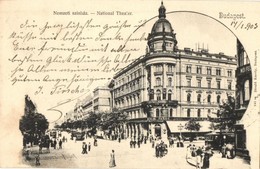 T2 1903 Budapest VIII. Nemzeti Színház és Bérháza, Ehm János étterme és Sörcsarnoka, Villamosok, Kerepesi út (Rákóczi út - Non Classés