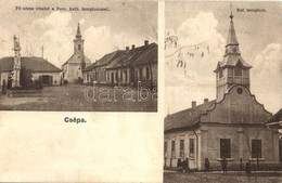 T2 1929 Csépa, Fő Utca, Római Katolikus és Református Templom, Szentháromság Szobor - Non Classés