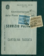 V6975 ITALIA 1941 REGNO Storia Postale Mod. 94 Bis 1937 Completo Per Cartolina Tassata, Con Segnatasse 5 C. + 10 C. - Marcophilia