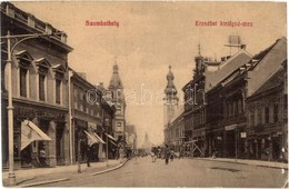 T2/T3 1909 Szombathely, Erzsébet Királyné Utca, Templom, Grünhut T., Kiss Ede, László Ignácz üzlete, Takarékpénztár. W.L - Ohne Zuordnung