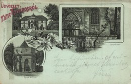 T2 1899 Tatatóváros, Angolparki Grófi Kastély, Török Mecset és Fürdő; Nobel Adolf Floral Litho - Zonder Classificatie
