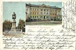 * T2/T3 1901 Zalaegerszeg, Gimnázium, Deák Szobor. Kiadja Komlós M. Miksa 5609. Sz. (kis Szakadás / Small Tear) - Unclassified