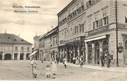 T2/T3 1911 Beszterce, Bistritz, Bistrita; Marktplatz Nordseite, Apotheke / Piac Tér északról, C. W. Knopp Bazár, Kollman - Unclassified