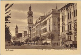 ** T1/T2 Kolozsvár, Kossuth Lajos Utca, Unitárius Templom és Kollégium, Teherautó / Street, Church And Boarding School,  - Unclassified