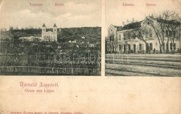 ** T2/T3 Lippa, Lipova; Templom, Vasútállomás. Krivány György Kiadása / Church, Railway Station  (EK) - Unclassified