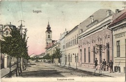 T2/T3 1908 Lugos, Lugoj; Templom Utca, Római Katolikus Templom, Szeszégető. Kiadja Nemes Kálmán / Street View, Church, D - Non Classés