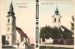 T2/T3 1912 Mezőtelegd, Tileagd; Református és Római Katolikus Templom / Calvinist And Roman Catholic Church. Art Nouveau - Zonder Classificatie