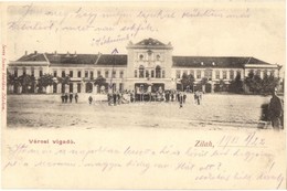 T2/T3 1913 Zilah, Zalau; Városi Vigadó, üzletek, Kút. Kiadja Seres Samu / Music Hall, Shops, Fountain (r) - Ohne Zuordnung