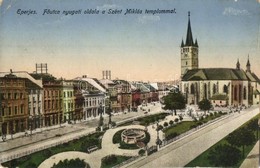 T2/T3 1917 Eperjes, Presov; Fő Utca Nyugati Oldala, Szent Miklós Templom / Main Street With Church (EK) - Zonder Classificatie