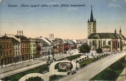 T2/T3 1917 Eperjes, Presov; Fő Utca Nyugati Oldala, Szent Miklós Templom / Main Street With Church (EK) - Unclassified