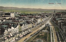 ** T2/T3 Eperjes, Presov; Látkép, Cattarino Sándor üzlete, Piaci árusok / General View, Shops, Market Vendors (EK) - Unclassified