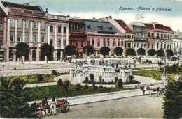 T2/T3 Eperjes, Presov; Fő Utca A Parkkal, Gyógyszertár, ökrös Szekér, Piaci árusok, üzletek. Stehr Kiadása / Main Street - Non Classés