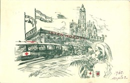 T2/T3 1942 Kassa, Kosice; Vasútállomás 'Isten Hozott' Felirattal, Vöröskeresztes Vonat és Nővér. A Vöröskeresztes Munkát - Non Classés