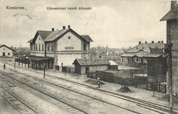 T2/T3 1913 Komárom, Komárno; Újkomáromi Vasútállomás, Vasúti Vendéglő, L. H. Pannonia Kiadása / Railway Station, Restaur - Zonder Classificatie