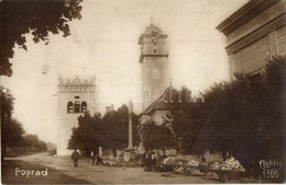 * T2/T3 1926 Poprád (Tatra, Tatry); Fő Tér, Templom, Csonka-torony, Piac árusokkal / Main Square, Church, Tower, Market  - Non Classés