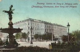 T2/T3 Pozsony, Pressburg, Bratislava; Theaterplatz, Hotel Savoy U. Palugyay / Színház Tér, Savoy és Palugyay Szálloda /  - Unclassified