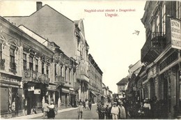 T2 Ungvár, Uzhorod; Nagyhíd Utca, Drogéria, Gyógyszertár, Goldstein Miksa és Güntzler Henrik üzlete, Benzin állomás, Ben - Unclassified