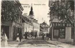 T2/T3 1916 Károlyváros, Karlovac; Rakovacka Ulica / Utcakép, Ivan Lach üzlete, étterem, Raktár. Kiadja L. Reich / Street - Unclassified