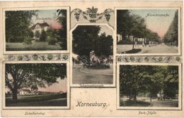 T2/T3 Korneuburg, Marienvilla, Albrechtsstraße, Lokalbahnhof, Park-Idylle, Johannesbrunnen. Verlag Josef Popper / Villa, - Ohne Zuordnung